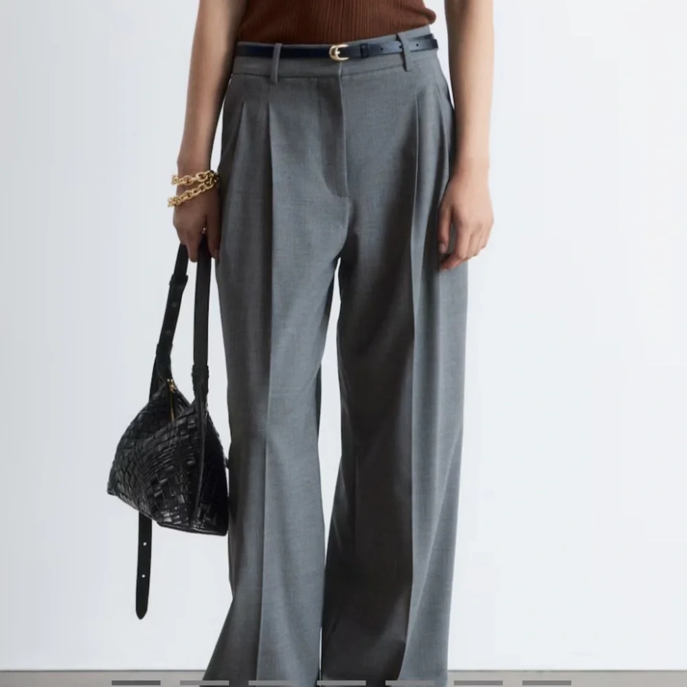 NWT & Other Stories Gray Pleated Wide-Leg Tailored Wool Trousers MSRP $179 - Picture 2 of 12